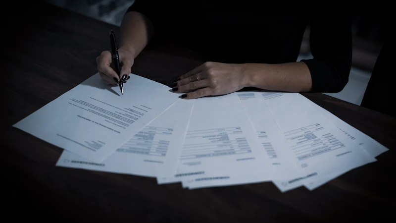 A woman sitting at a table with lots of papers