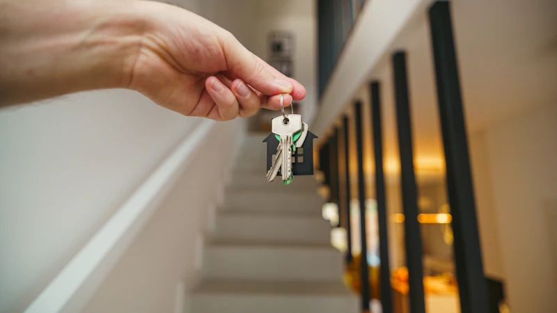 A hand holding keys with a house keychain
