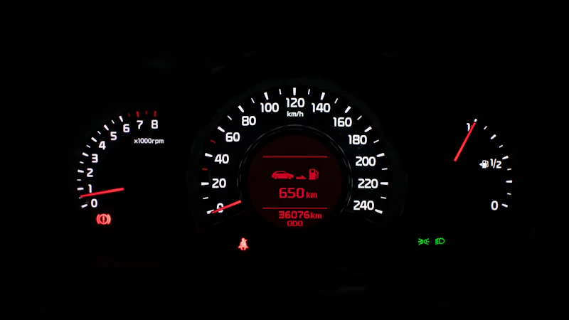 A closeup photo of a black car instrument cluster panel