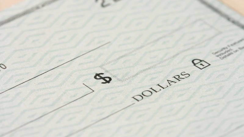 A close-up of a check with the dollars field visible
